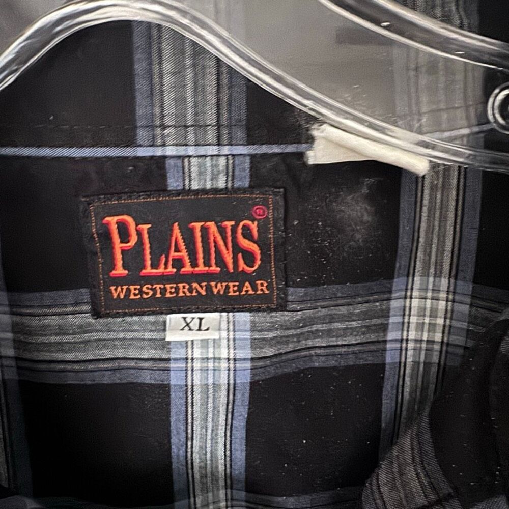 Western Plaid Pearl Snap Shirt Size XL Black White - Picture 5 of 5